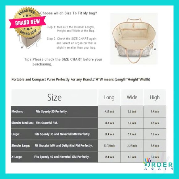 Felt Purse Organizer Insert Zipper Tote Shaper Speedy Neverfull Fit - Picture 7 of 8